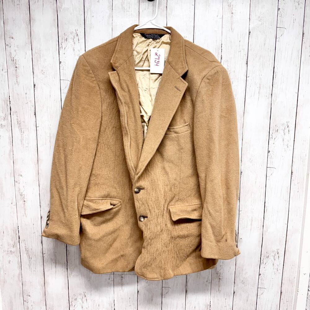 Vtg Camel Hair Norm Thompson Jacket Men Chest 44" Tan Single Breasted‎ Blazer
